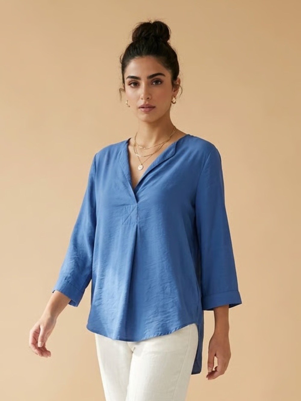 Soft Surroundings Slate Blue V-Neck Draped Blouse